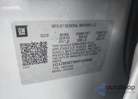 2019 Chevrolet Malibu 1Ls из США, поврежденный, VIN 1G1ZB5STXKF159896